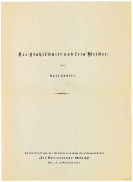 Junker, Karl: Der Stahlschnitt und sein Meister, Sonderdruck aus "Die Gartenlaube", Hef...