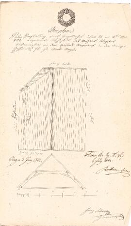 Sierninger Straße 21: Dachausmittlung nach Brand, Plan von Franz Schania (03.06.1842)