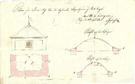 Zwischenbrücken 3, 4: Erneuerung Turmabschluss nach Brand; Ansicht, Grundriss, Schnitt (18.09.1824)