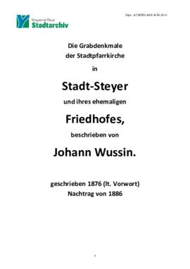 Transkription: Wussin, Johann: Die Grabdenkmale der Stadtpfarrkirche [...], 1876/1886.