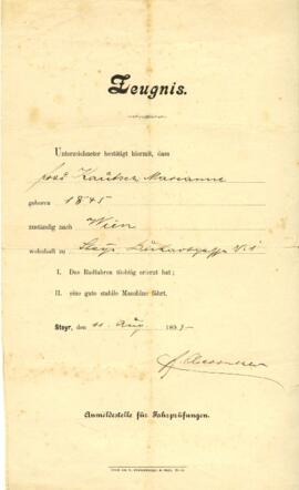 Radfahrprüfungszeugnis für Marianne Kautsch (1897)