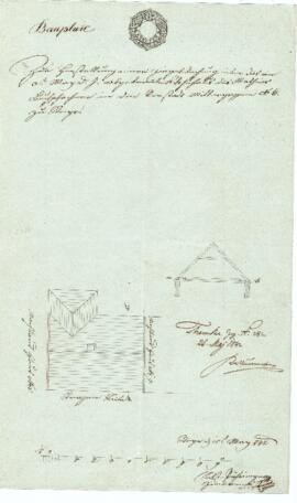 Mittere Gasse 11: Dachausmittlung nach Brand, Plan von Sebastian Pühringer (15.05.1842)