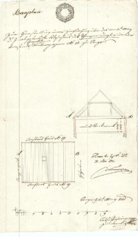 Mittere Gasse 30: Aufstockung nach Brand, Plan von Seabstian Pühringer (15.05.1842)