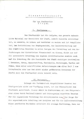 Dienstvorschrift für das Stadtarchiv Steyr (30.4.1914)