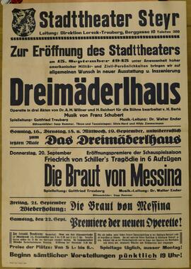 Eröffnung des Stadttheaters: Dreimäderlhaus / Die Braut von Messina (September 1945)
