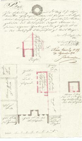Wieserfeldplatz 40: Errichtung Hofgebäude, Plan von Franz Hueber (30.09.1842)