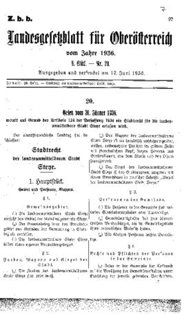 Stadtrecht der landesunmittelbaren Stadt Steyr (1936)